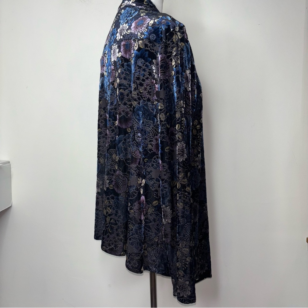 ZOA Velvet Burnout Iridescent Floral Open Cardigan M Lagenlook Boho Goth Fairy - Picture 8 of 16